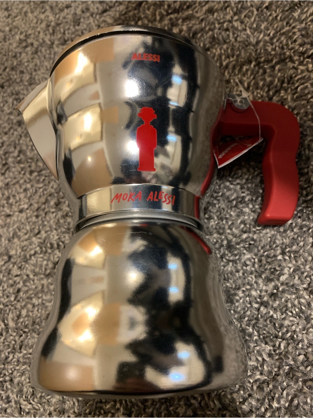 Moka Alessi Coffee Maker Moka Pot with Red Handle AAM33/6 (6 cups)